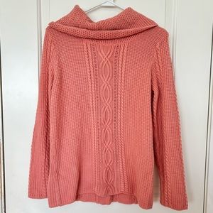 JEANNE PIERRE 100% Cotton Cowl Neck Cable Knit Sweater Salmon Pink Size Medium